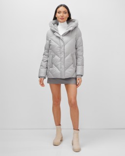 Куртка зимняя женская из овчина стильная и модная серого цвета 7348Sr