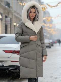 Купить пальто двубортное женское стеганные с мехом песец оптом от производителя недорого в Омске 7630K