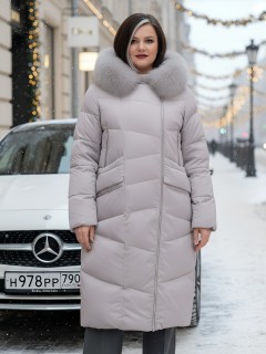 Купить пальто двубортное женское стеганные с мехом песец оптом от производителя недорого в Екатеринбурге 7630K