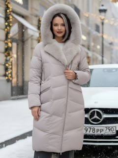 Купить пальто двубортное женское стеганные с мехом песец оптом от производителя недорого в Екатеринбурге 7630K