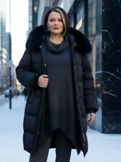 Купить пальто женское стеганные с мехом большого размера оптом от производителя зимние недорого в Омске 7629Ch
