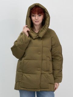 Куртка зимняя женская с капюшоном модная горчичного цвета 7651G