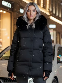 Купить куртки женские стеганные c натуральным мехом песец оптом от производителя недорого в Екатеринбурге 7658Ch