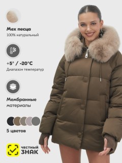 Купить куртки женские стеганные c натуральным мехом песец оптом от производителя недорого в Сочи 7658G