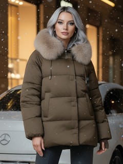 Купить куртки женские стеганные c натуральным мехом песец оптом от производителя недорого в Екатеринбурге 7658G