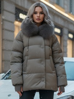 Купить куртки женские стеганные c натуральным мехом песец оптом от производителя недорого в Екатеринбурге 7658K