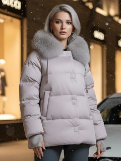 Купить куртки женские стеганные c натуральным мехом песец оптом от производителя недорого в Екатеринбурге 7658SK