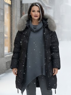 Купить пальто женское стеганные с мехом большого размера оптом от производителя зимние недорого в Омске 7745Ch