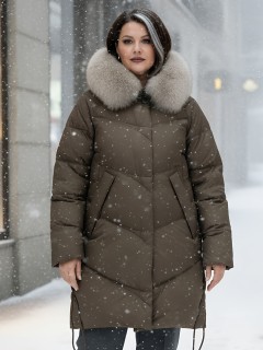 Купить пальто женское стеганные с мехом большого размера оптом от производителя зимние недорого в Екатеринбурге 7745TK