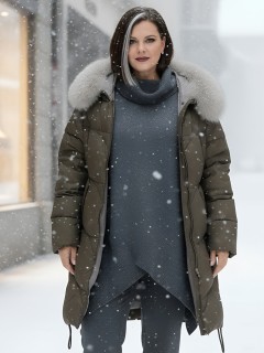 Купить пальто женское стеганные с мехом большого размера оптом от производителя зимние недорого в Омске 7745TK