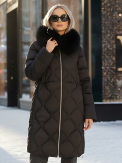 Купить пальто женское стеганные с мехом большого размера оптом от производителя зимние недорого в Омске 7753Ch