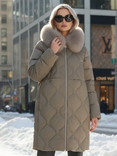 Купить пальто женское стеганные с мехом большого размера оптом от производителя зимние недорого в Омске 7753TK