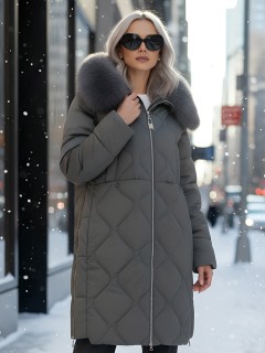 Купить пальто женское стеганные с мехом большого размера оптом от производителя зимние недорого в Омске 7753TZ