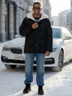 Купить куртку парку мужскую зимнюю с мехом с капюшоном оптом от производителя недорого в Екатеринбурге 8757Ch