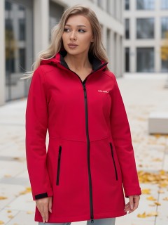 Парка спортивная женская с капюшоном softshell красного цвета 9568Kr