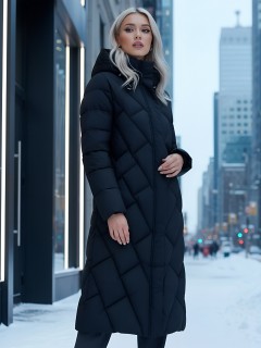 Купить пальто куртку женскую утепленную с капюшоном зимнюю оптом от производителя недорого в Воронеже 9612Ch
