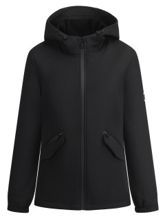 Ветровка женская софтшелл виндстоппер с капюшоном спортивная черного цвета 9612_1Ch