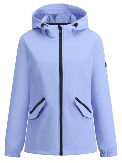Ветровка женская софтшелл виндстоппер с капюшоном спортивная голубого цвета 9612_1Gl