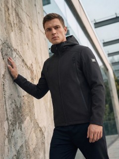 Ветровка мужская софтшелл виндстоппер с капюшоном спортивная черного цвета 9613_1Ch