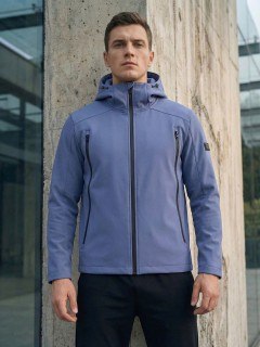 Ветровка мужская софтшелл виндстоппер с капюшоном спортивная синего цвета 9613_1S
