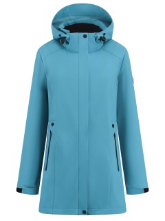 Парка женская софтшелл виндстоппер удлинённая с капюшоном бирюзового цвета 9614_1Br