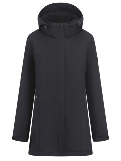 Парка женская софтшелл виндстоппер удлинённая с капюшоном черного цвета 9614_1Ch