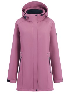 Парка женская софтшелл виндстоппер удлинённая с капюшоном малинового цвета 9614_1M