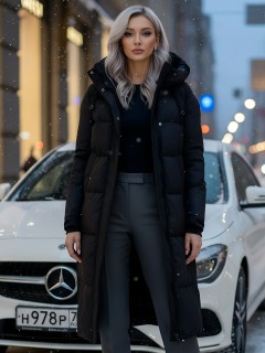 Купить пальто куртку женскую утепленную с капюшоном зимнюю оптом от производителя недорого в Воронеже 9615Ch