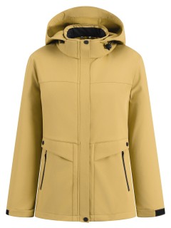 Ветровка женская софтшелл виндстоппер с капюшоном спортивная горчичного цвета 9616_1G