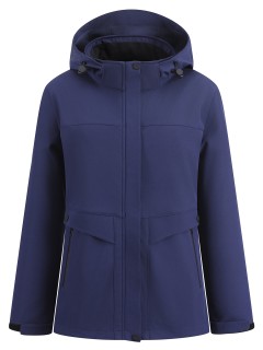 Ветровка женская софтшелл виндстоппер с капюшоном спортивная темно-синего цвета 9616_1TS