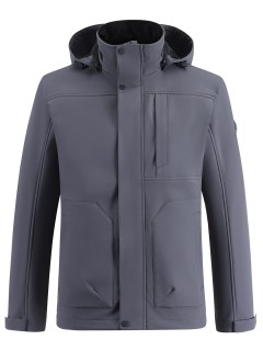 Ветровка мужская софтшелл виндстоппер с капюшоном спортивная темно-серого цвета 9617_1TC