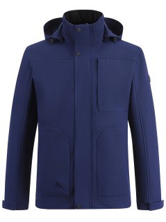 Ветровка мужская софтшелл виндстоппер с капюшоном спортивная темно-синего цвета 9617_1TS