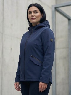Ветровка женская софтшелл большого размера с капюшоном ветрозащитная темно-синего цвета 9620_1TS