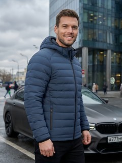 Куртка мужская стёганая с капюшоном с графеновой подкладкой синего цвета 9623_1S
