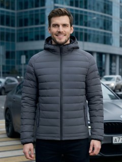 Куртка мужская стёганая с капюшоном с графеновой подкладкой темно-серого цвета 9623_1TC