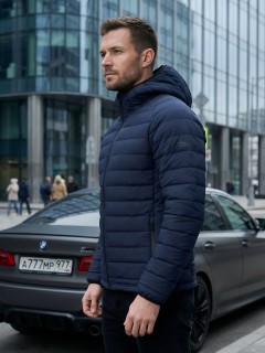 Куртка мужская стёганая с капюшоном с графеновой подкладкой темно-синего цвета 9623_1TS