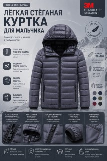 Стёганая куртка для мальчика с капюшоном Тинсулейт | купить недорого оптом от производителя в  Красноярске 9625_3TC