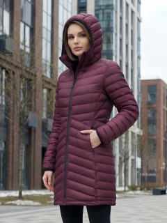 Куртка женская удлинённая стёганая с капюшоном купить оптом от производителя дешево в Перми 9628_1Bo