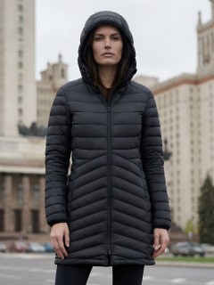 Куртка женская удлинённая стёганая с капюшоном купить оптом от производителя дешево в Перми 9628_1Ch