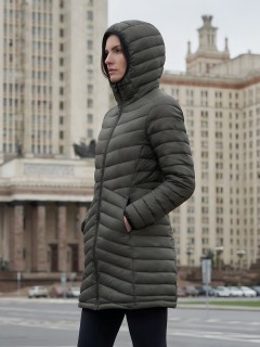 Куртка женская удлинённая стёганая с капюшоном купить оптом от производителя дешево в Самаре 9628_1Kh