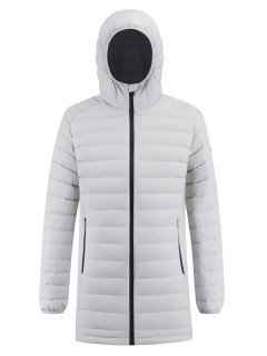 Куртка мужская удлинённая стёганая с капюшоном и графеновой подкладкой бежевого цвета 9629_1B