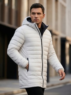 Куртка мужская удлинённая стёганая с капюшоном купить оптом от производителя дешево в Перми 9629_1B