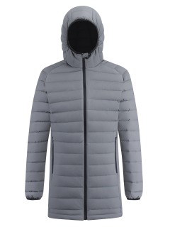 Куртка мужская удлинённая стёганая с капюшоном и графеновой подкладкой серого цвета 9629_1Sr