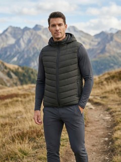 Жилет мужской лёгкий стёганый с капюшоном купить оптом от производителя недорого в Ростове-на-Дону 9635_1Kh