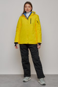 Оптом Горнолыжный костюм женский зимний желтого цвета 005J в Оренбурге