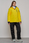 Оптом Горнолыжный костюм женский зимний желтого цвета 005J в Алма-Ате, фото 3
