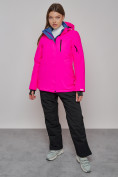 Оптом Горнолыжный костюм женский зимний розового цвета 005R в Алма-Ате