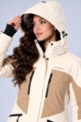Оптом Женский горнолыжный костюм бежевого цвета 0125B, фото 7