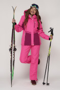 Оптом Горнолыжный костюм женский розового цвета 021530R в Казани, фото 2