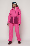 Оптом Горнолыжный костюм женский розового цвета 021530R в Казани, фото 4